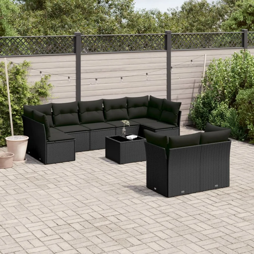 vidaXL Set Divani da Giardino 10pz con Cuscini in Polyrattan Nero