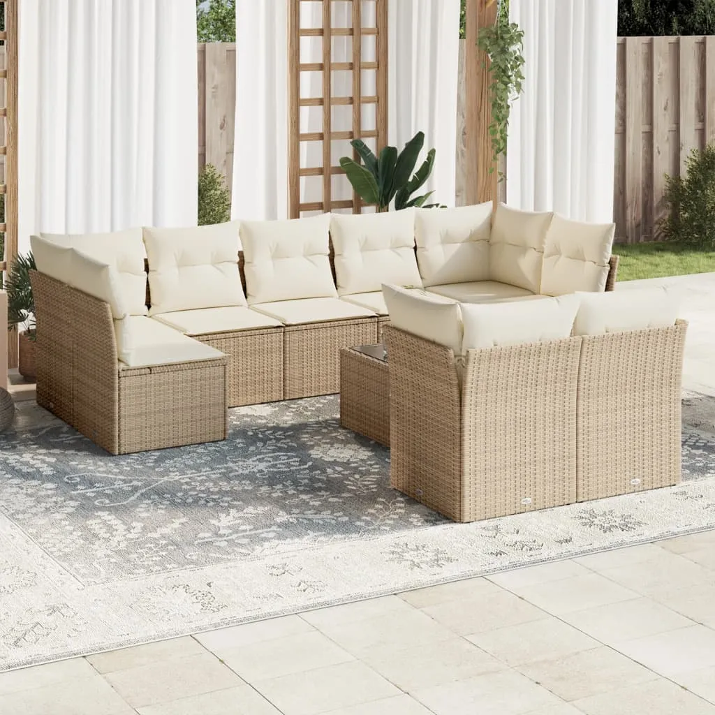 vidaXL Set Divano da Giardino 10 pz con Cuscini Beige in Polyrattan