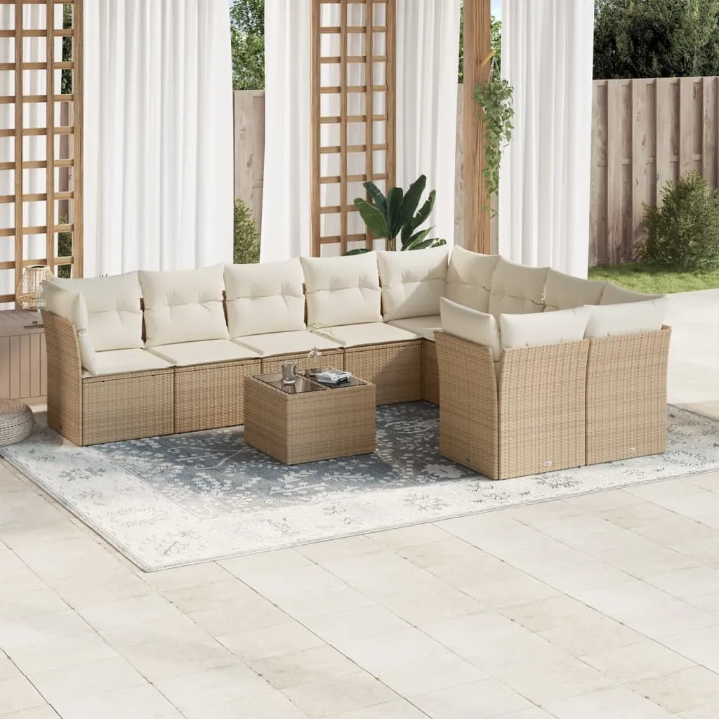 vidaXL Set Divano da Giardino 10 pz con Cuscini Beige in Polyrattan