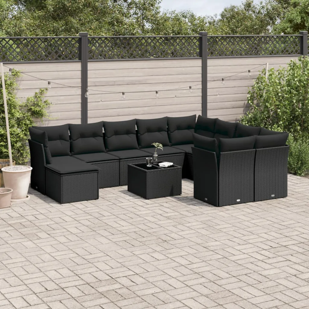 vidaXL Set Divani da Giardino 10pz con Cuscini in Polyrattan Nero