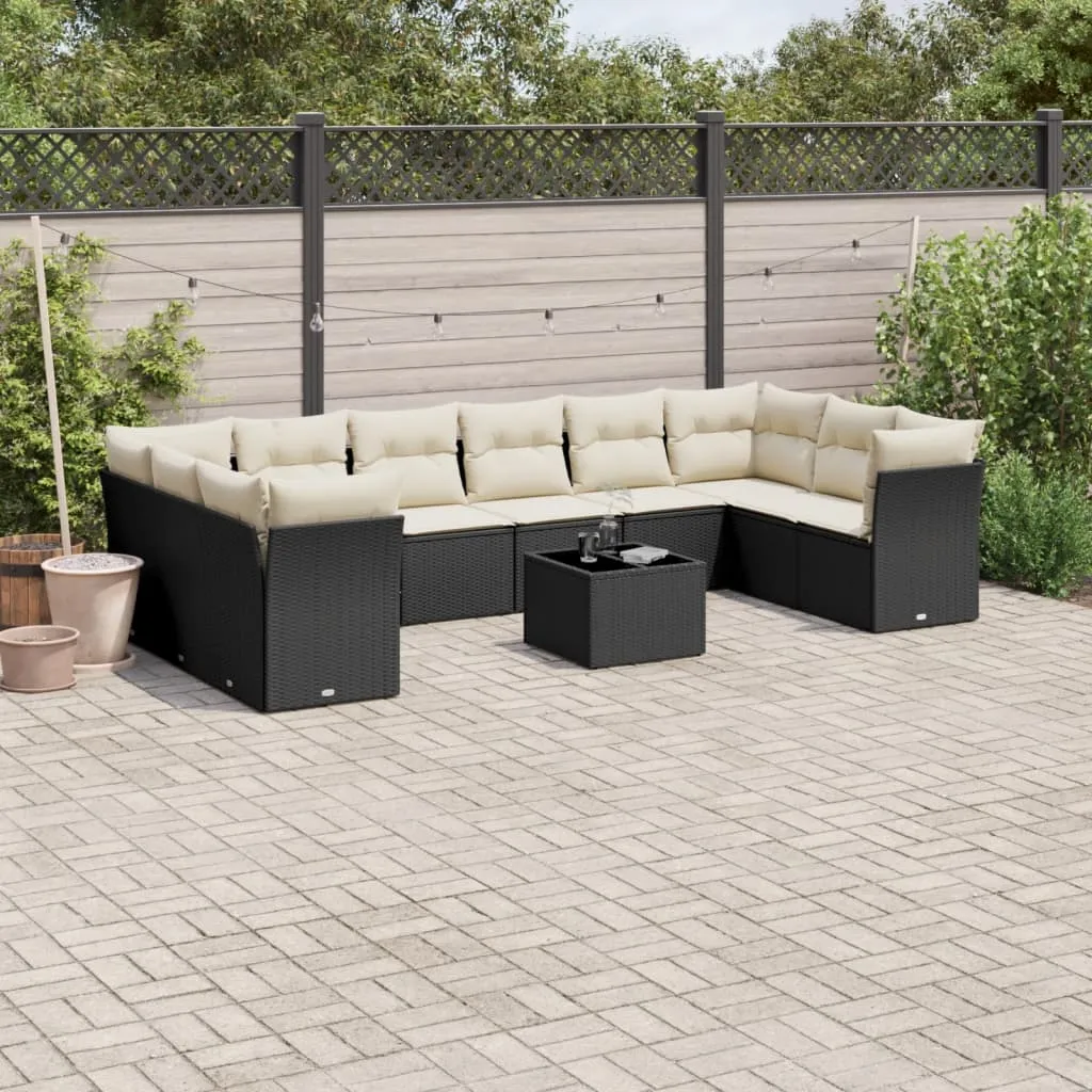 vidaXL Set Divani da Giardino 11 pz con Cuscini in Polyrattan Nero