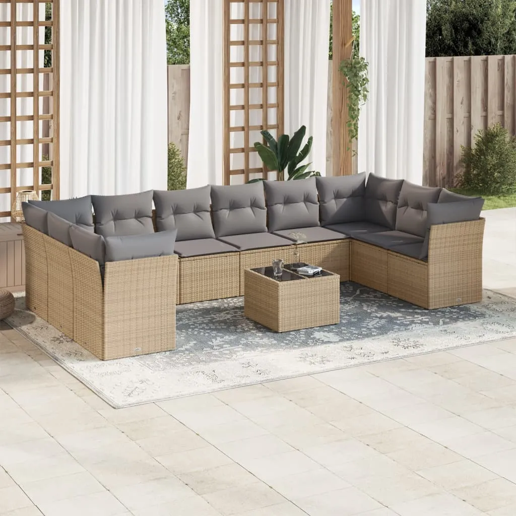 vidaXL Set Divani da Giardino 11 pz con Cuscini Beige in Polyrattan