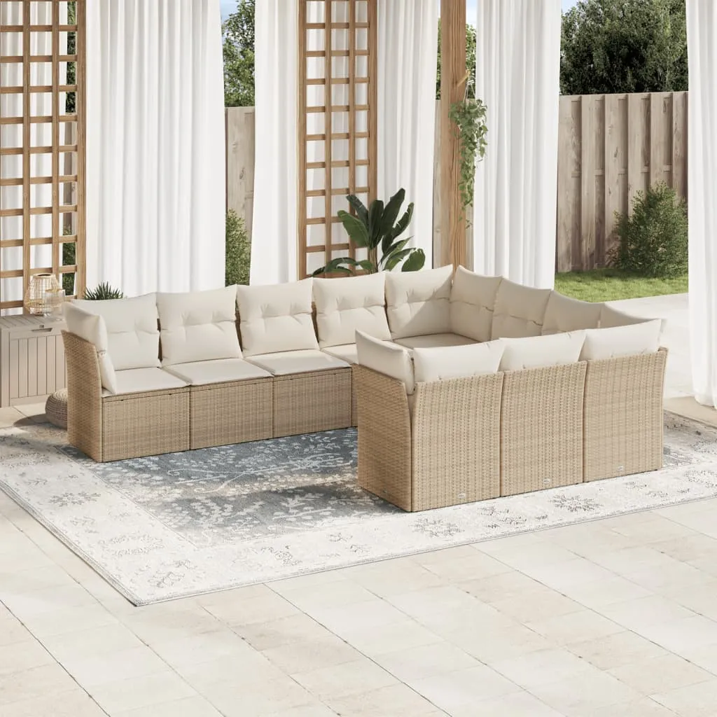 vidaXL Set Divano da Giardino 10 pz con Cuscini Beige in Polyrattan