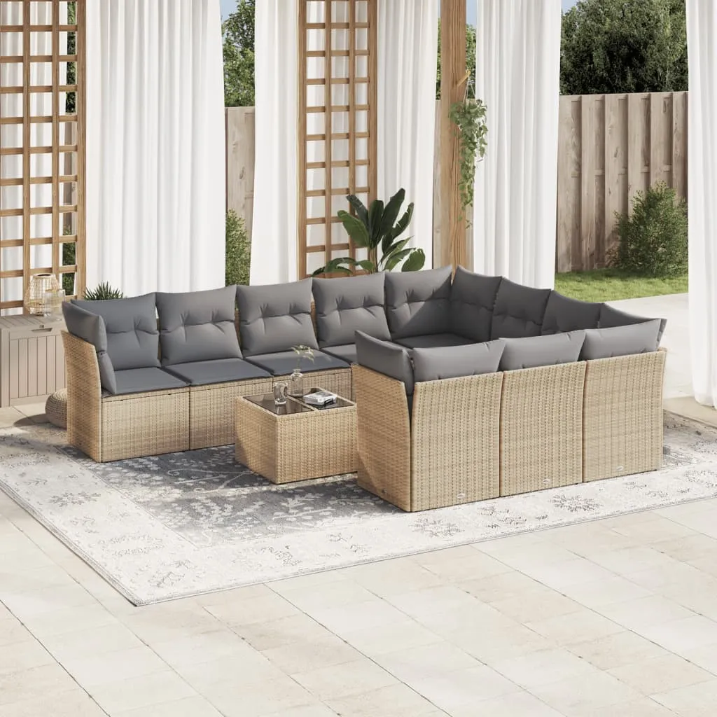 vidaXL Set Divani da Giardino 11 pz con Cuscini Beige in Polyrattan