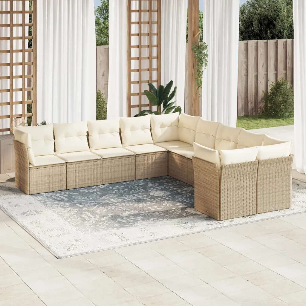 vidaXL Set Divano da Giardino 10 pz con Cuscini Beige in Polyrattan