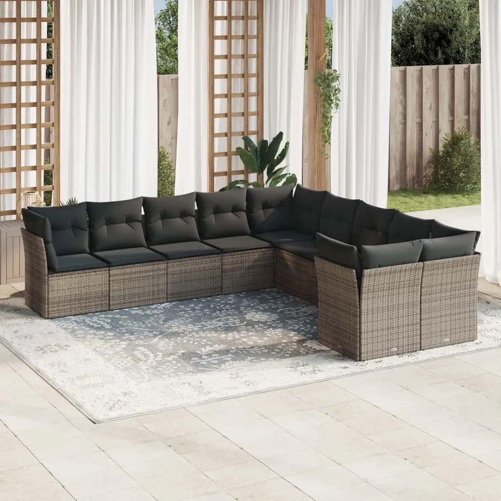 vidaXL Set Divano da Giardino 10 pz con Cuscini Grigio in Polyrattan