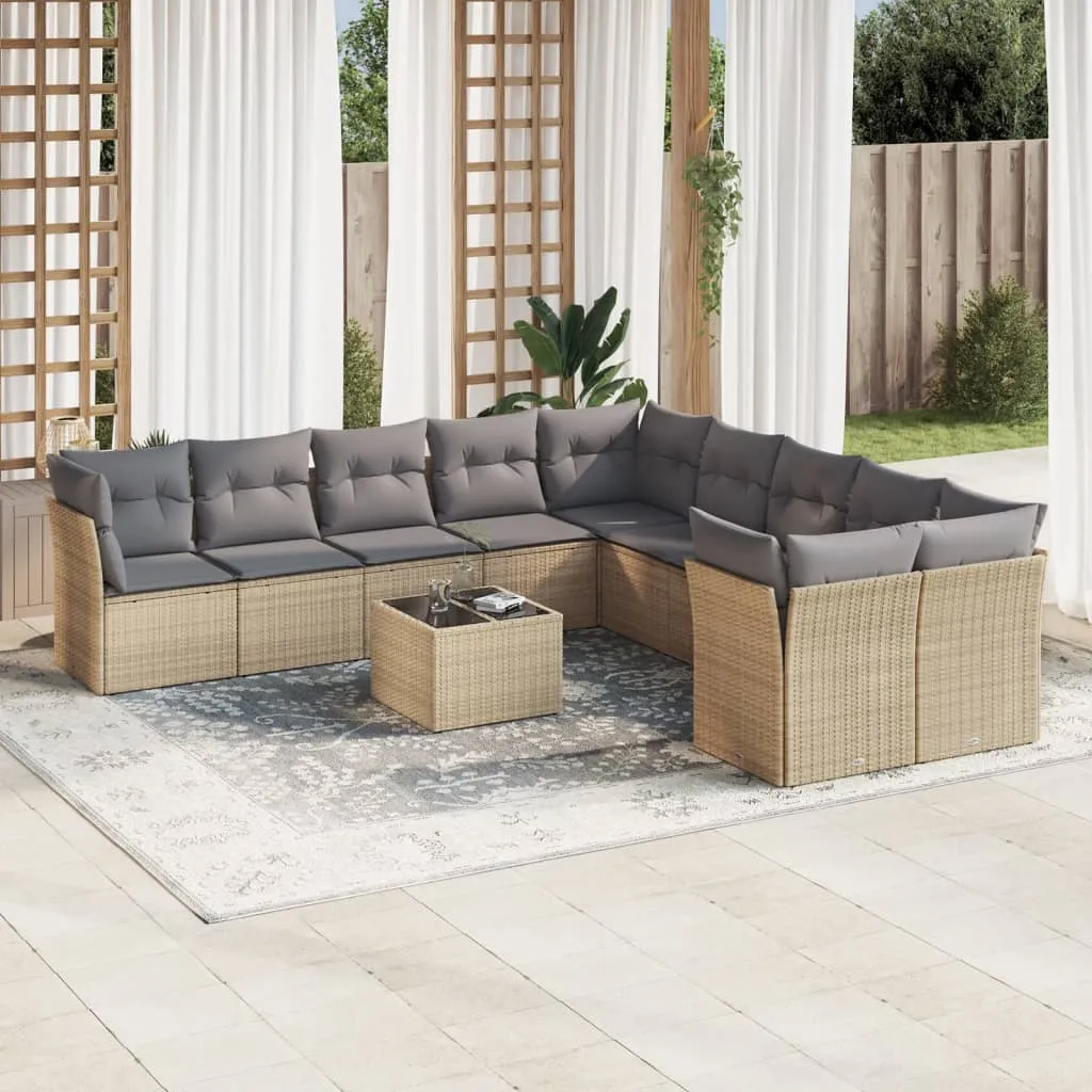 vidaXL Set Divani da Giardino 11 pz con Cuscini Beige in Polyrattan