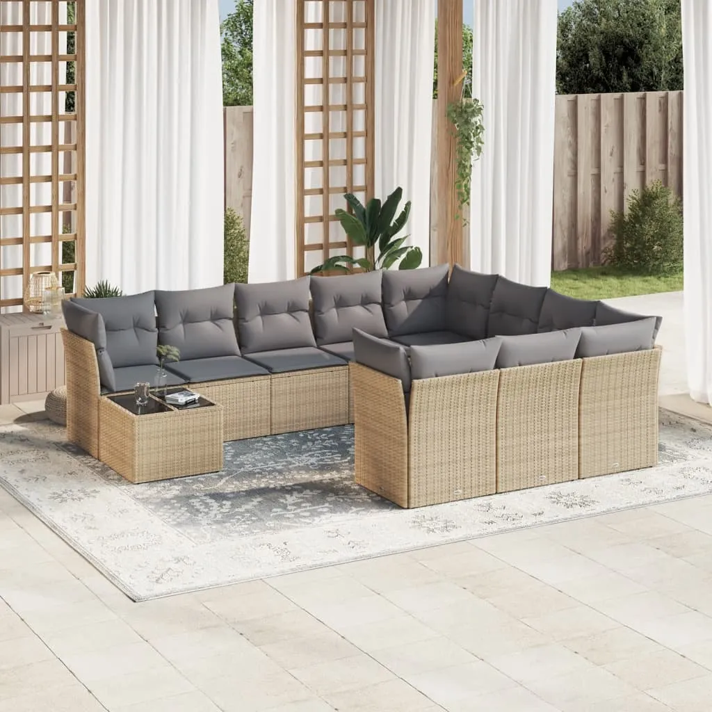 vidaXL Set Divani da Giardino 11 pz con Cuscini Beige in Polyrattan