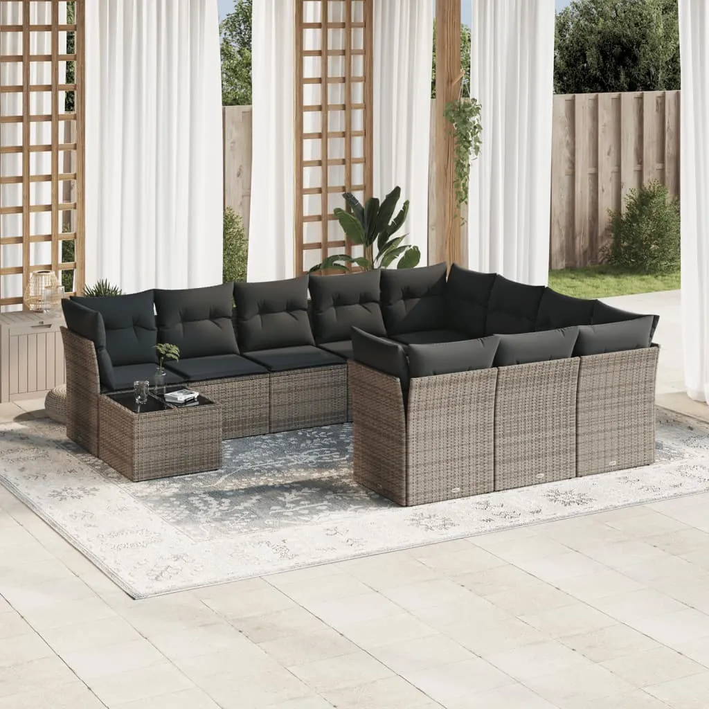 vidaXL Set Divani da Giardino 11 pz con Cuscini in Polyrattan Grigio