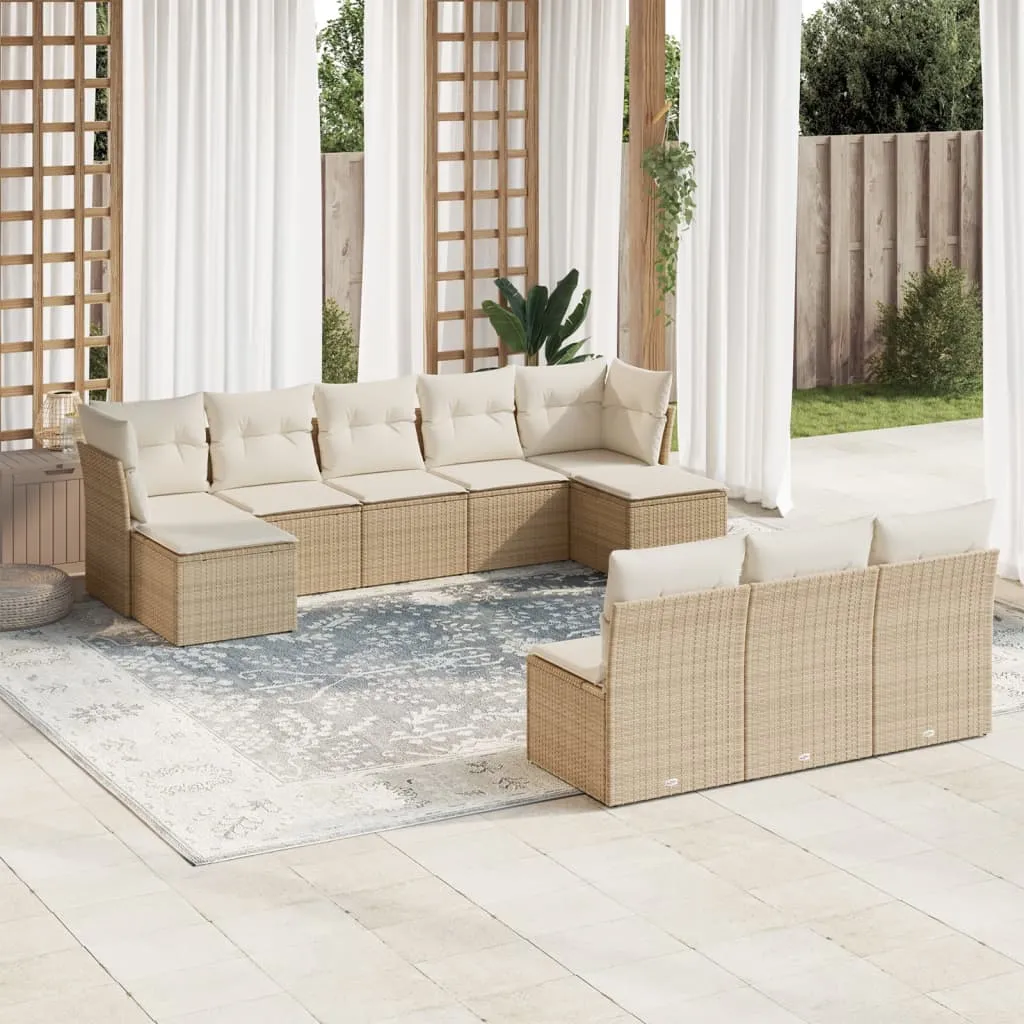 vidaXL Set Divano da Giardino 10 pz con Cuscini Beige in Polyrattan