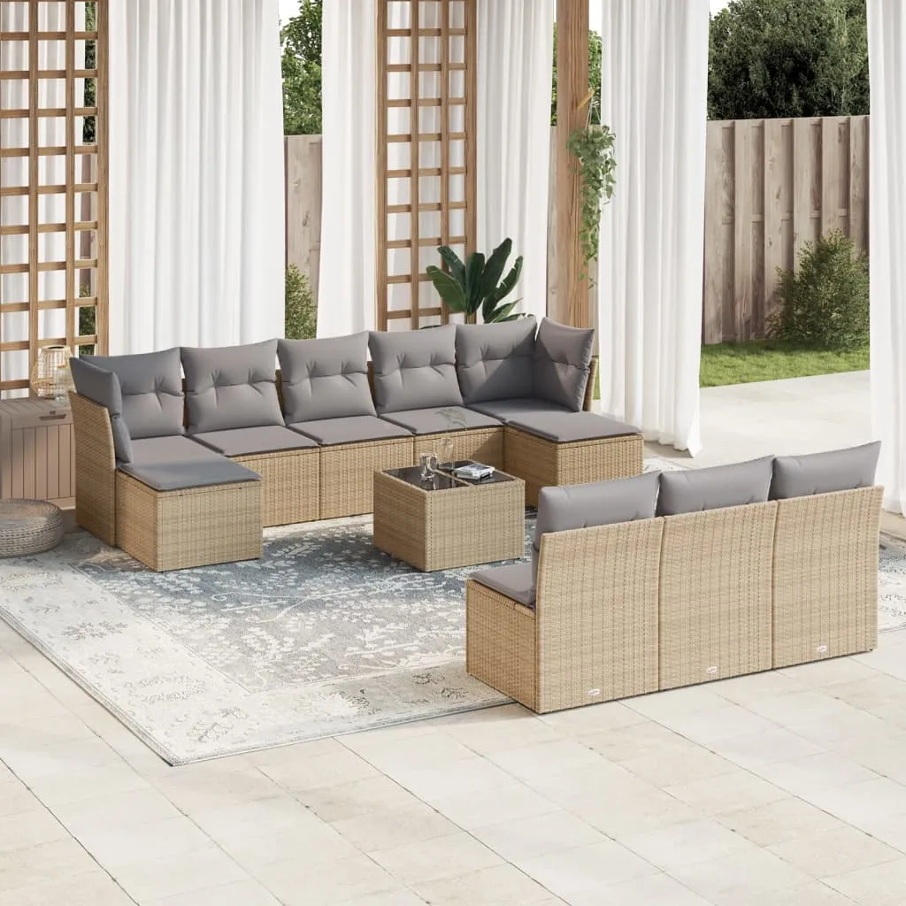 vidaXL Set Divani da Giardino 11 pz con Cuscini Beige in Polyrattan