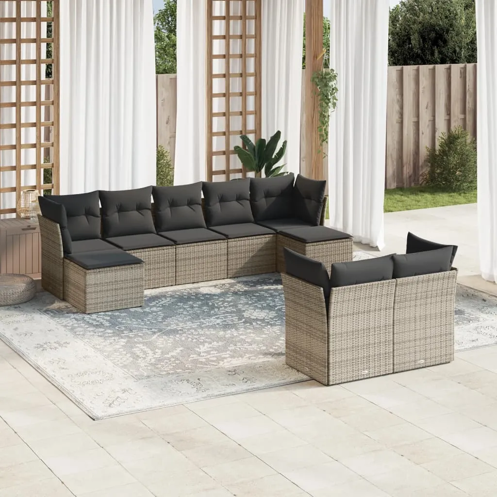 vidaXL Set Divano da Giardino 9 pz con Cuscini Grigio in Polyrattan