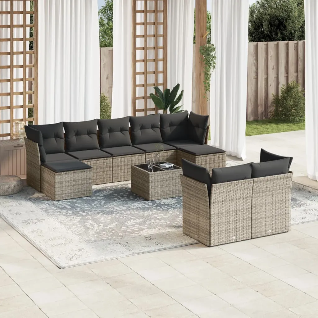 vidaXL Set Divano da Giardino 10 pz con Cuscini Grigio in Polyrattan