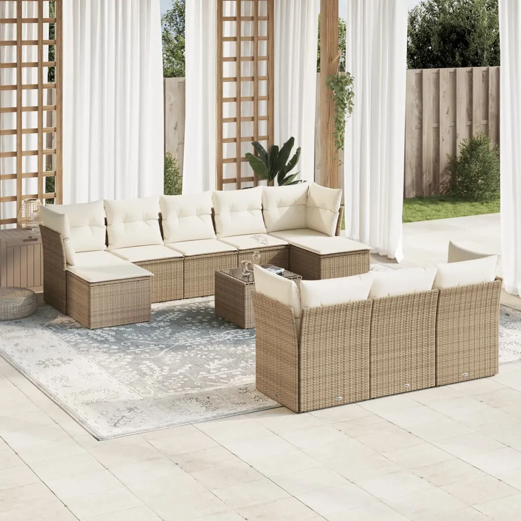 vidaXL Set Divano da Giardino 10 pz con Cuscini Beige in Polyrattan