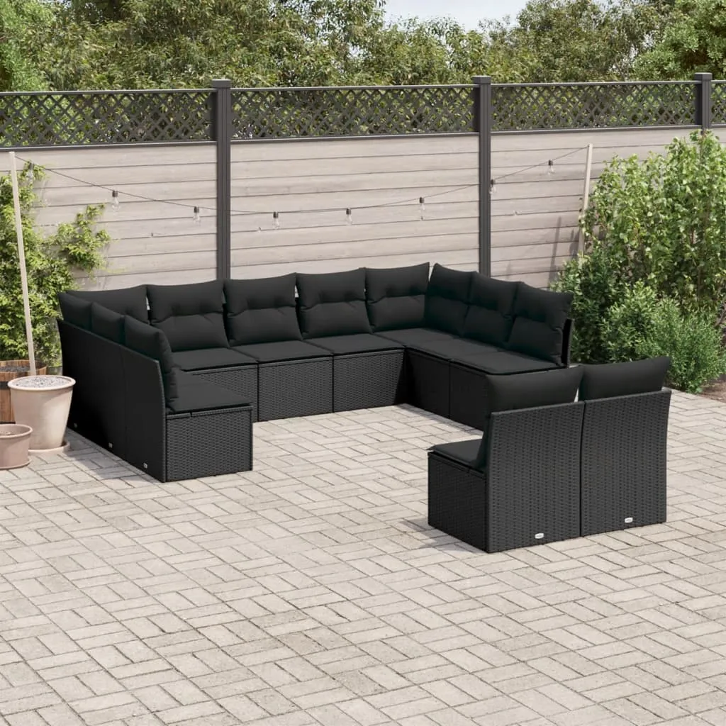 vidaXL Set Divani da Giardino 11 pz con Cuscini in Polyrattan Nero