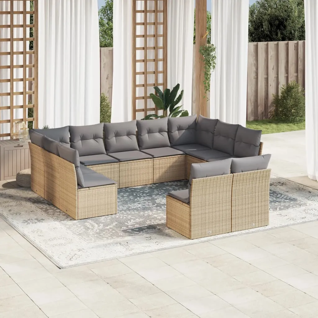 vidaXL Set Divani da Giardino 11 pz con Cuscini Beige in Polyrattan