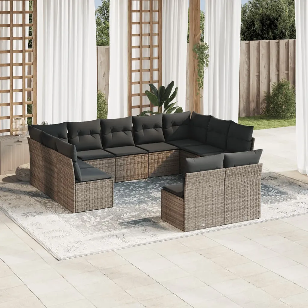 vidaXL Set Divani da Giardino 11 pz con Cuscini in Polyrattan Grigio