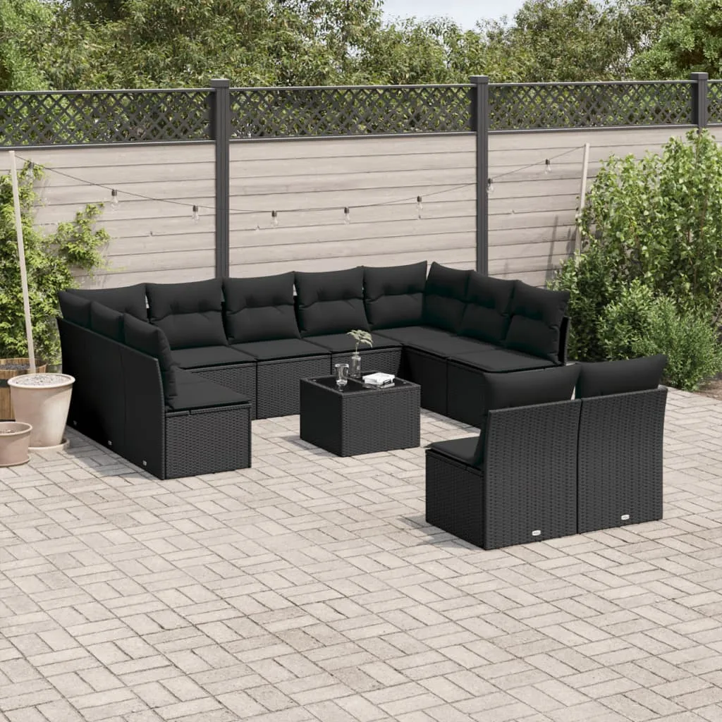 vidaXL Set Divani da Giardino 12 pz con Cuscini Nero in Polyrattan