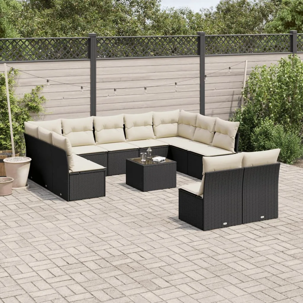 vidaXL Set Divani da Giardino 12 pz con Cuscini Nero in Polyrattan