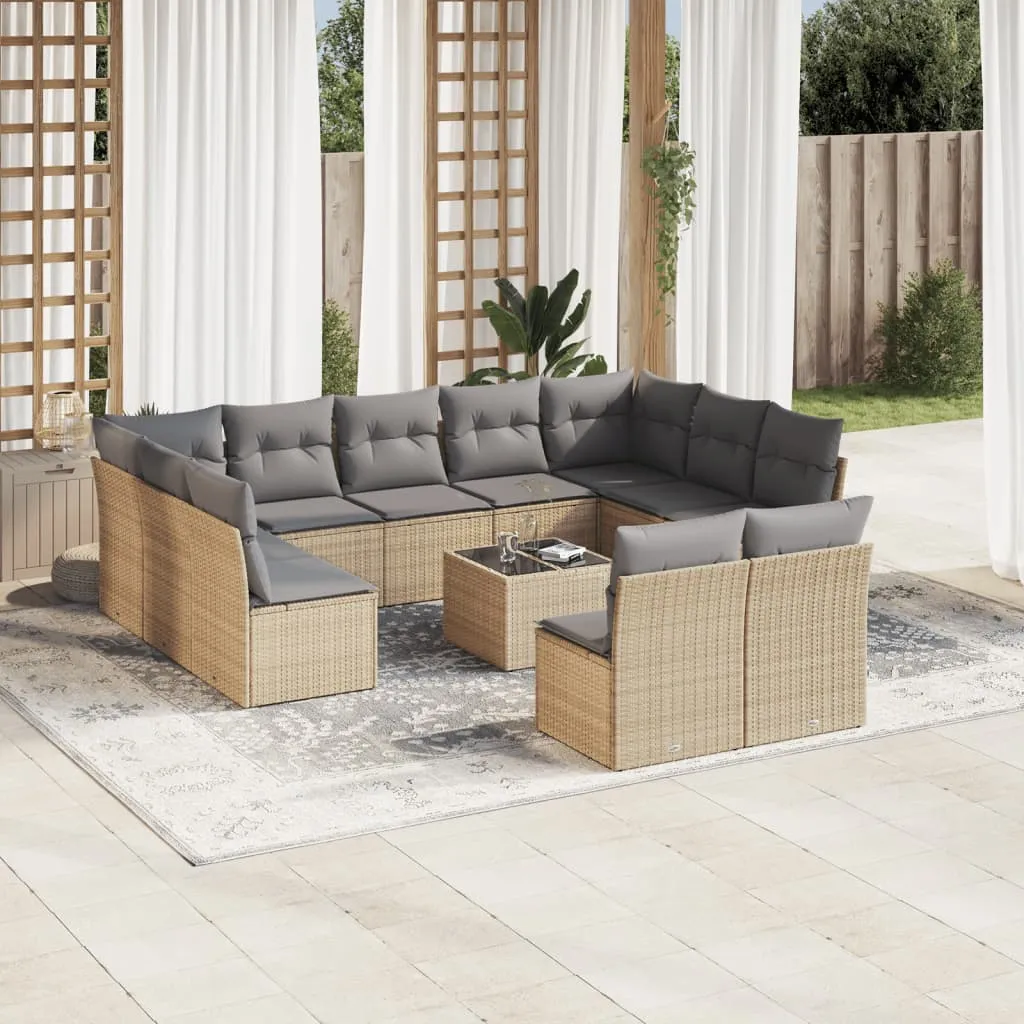 vidaXL Set Divani da Giardino 12 pz con Cuscini Beige in Polyrattan