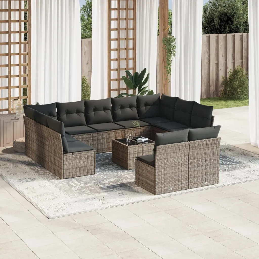 vidaXL Set Divani da Giardino 12 pz con Cuscini Grigio in Polyrattan