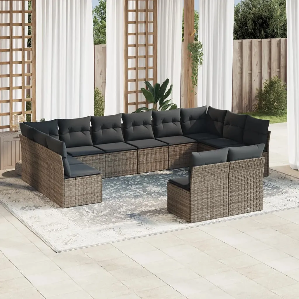 vidaXL Set Divani da Giardino 12 pz con Cuscini Grigio in Polyrattan