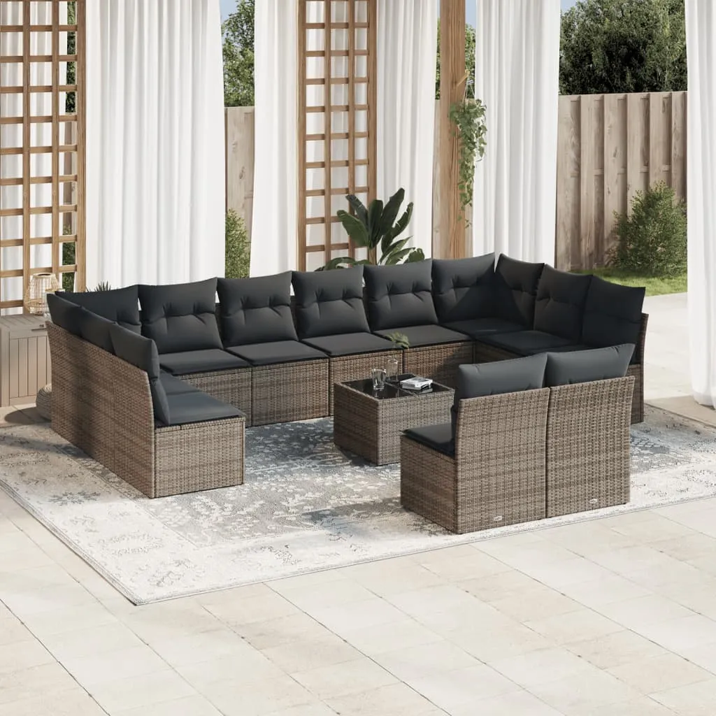 vidaXL Set Divani da Giardino 13 pz con Cuscini Grigio in Polyrattan