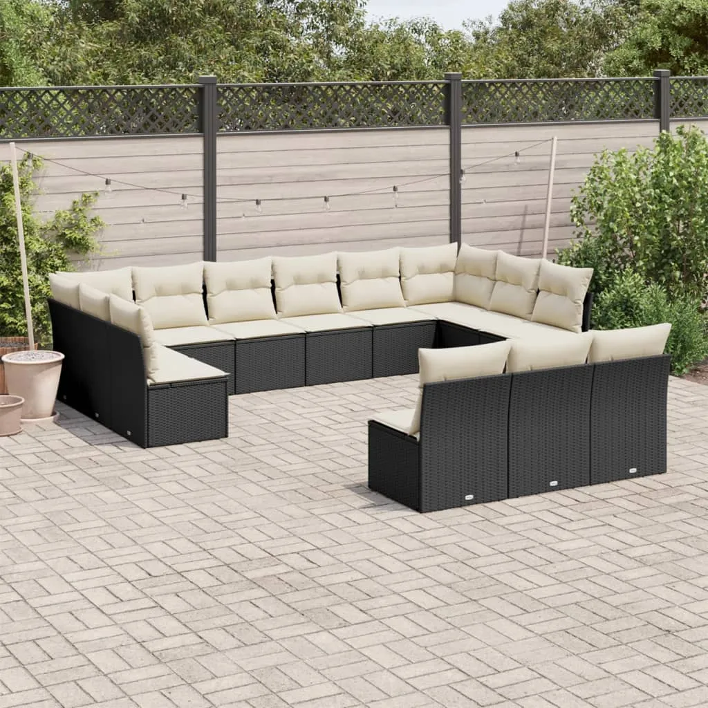 vidaXL Set Divani da Giardino 13pz con Cuscini Nero in Polyrattan