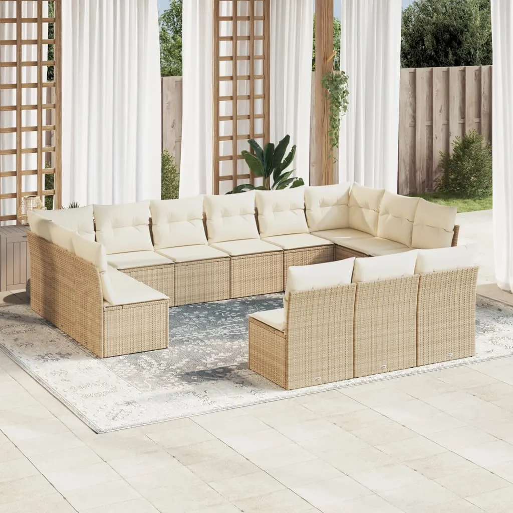 vidaXL Set Divano da Giardino 13 pz con Cuscini Beige in Polyrattan