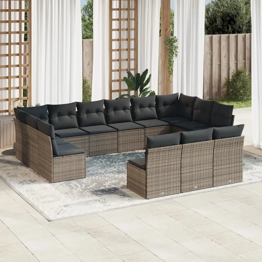 vidaXL Set Divani da Giardino 13 pz con Cuscini Grigio in Polyrattan