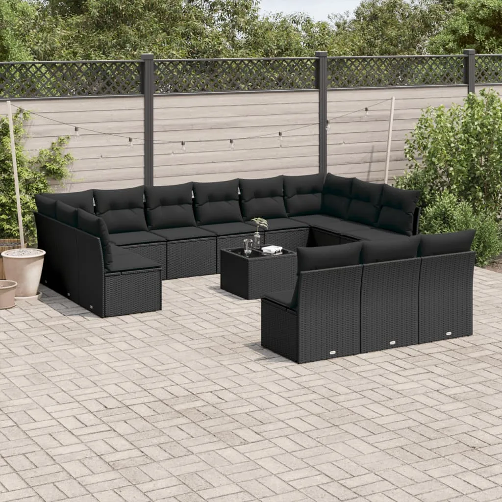 vidaXL Set Divani da Giardino 14pz con Cuscini in Polyrattan Nero