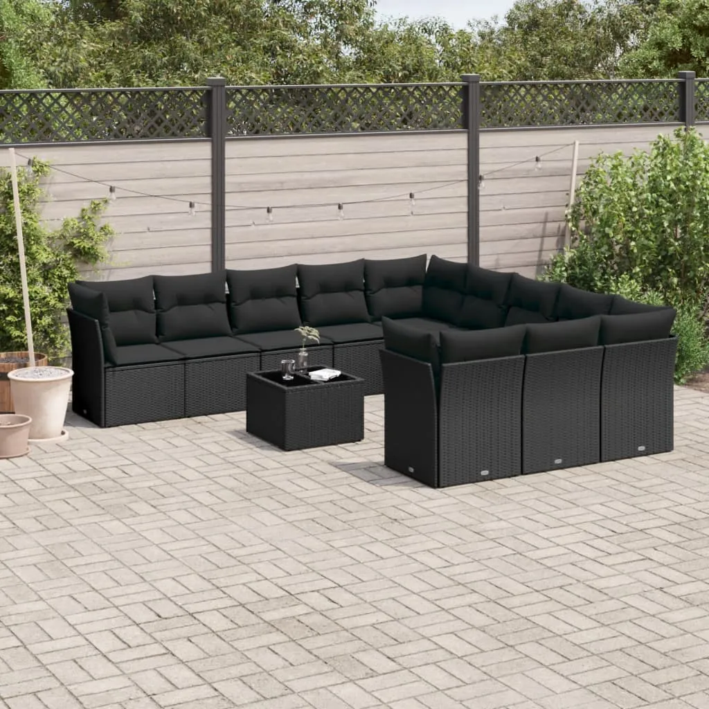 vidaXL Set Divani da Giardino 12 pz con Cuscini Nero in Polyrattan