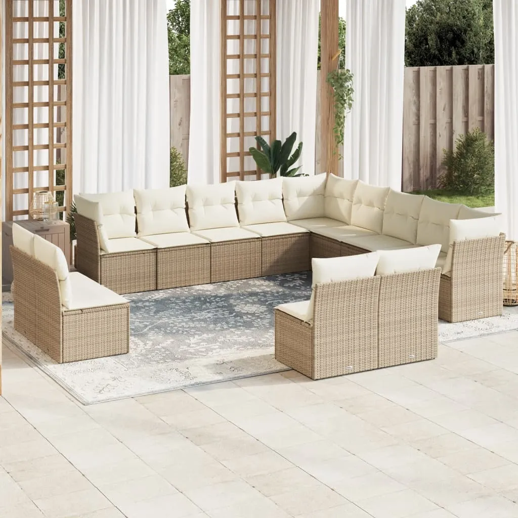 vidaXL Set Divani da Giardino 12 pz con Cuscini Beige in Polyrattan