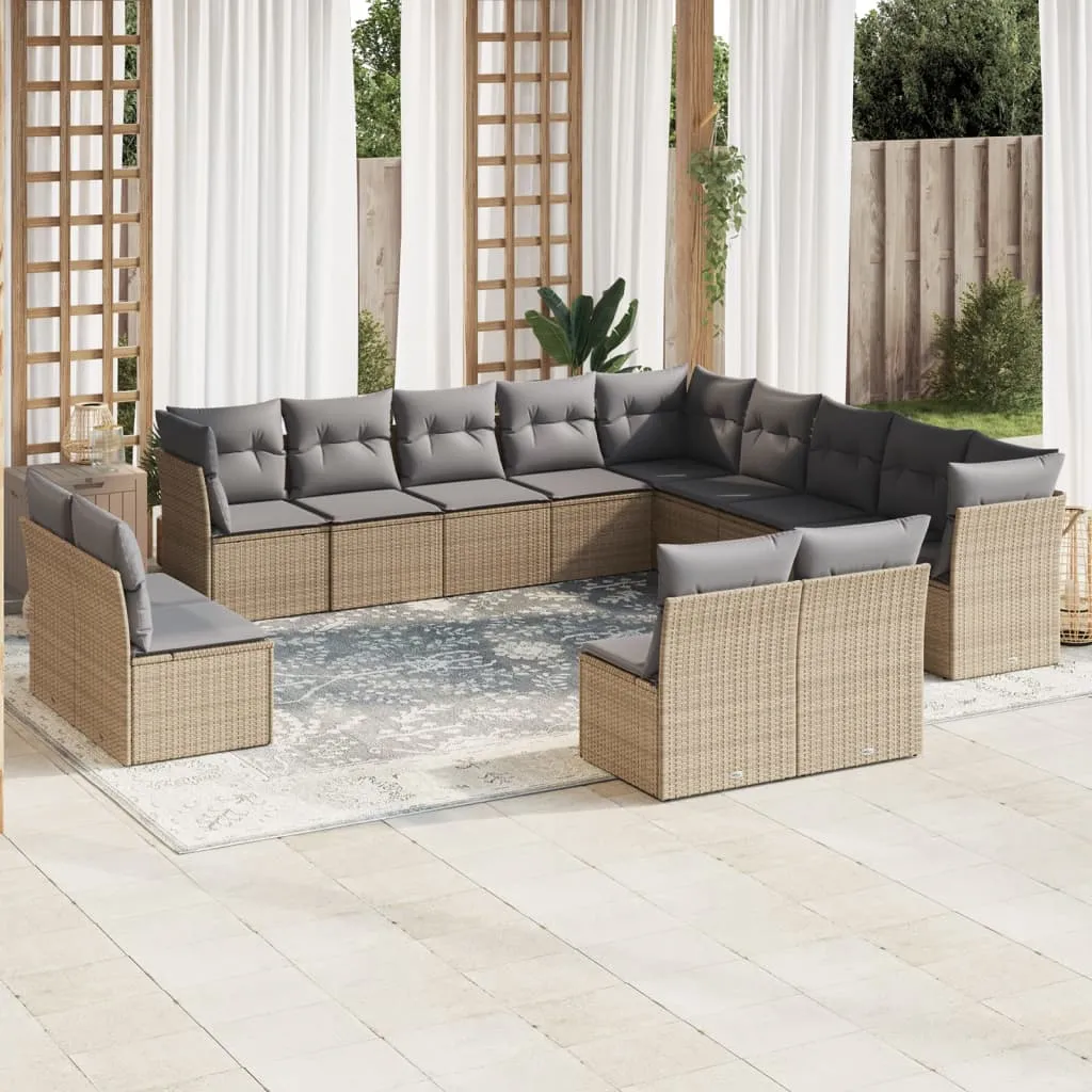 vidaXL Set Divani da Giardino 12 pz con Cuscini Beige in Polyrattan