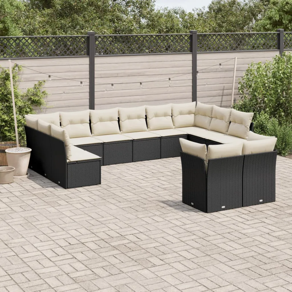 vidaXL Set Divani da Giardino 12 pz con Cuscini Nero in Polyrattan