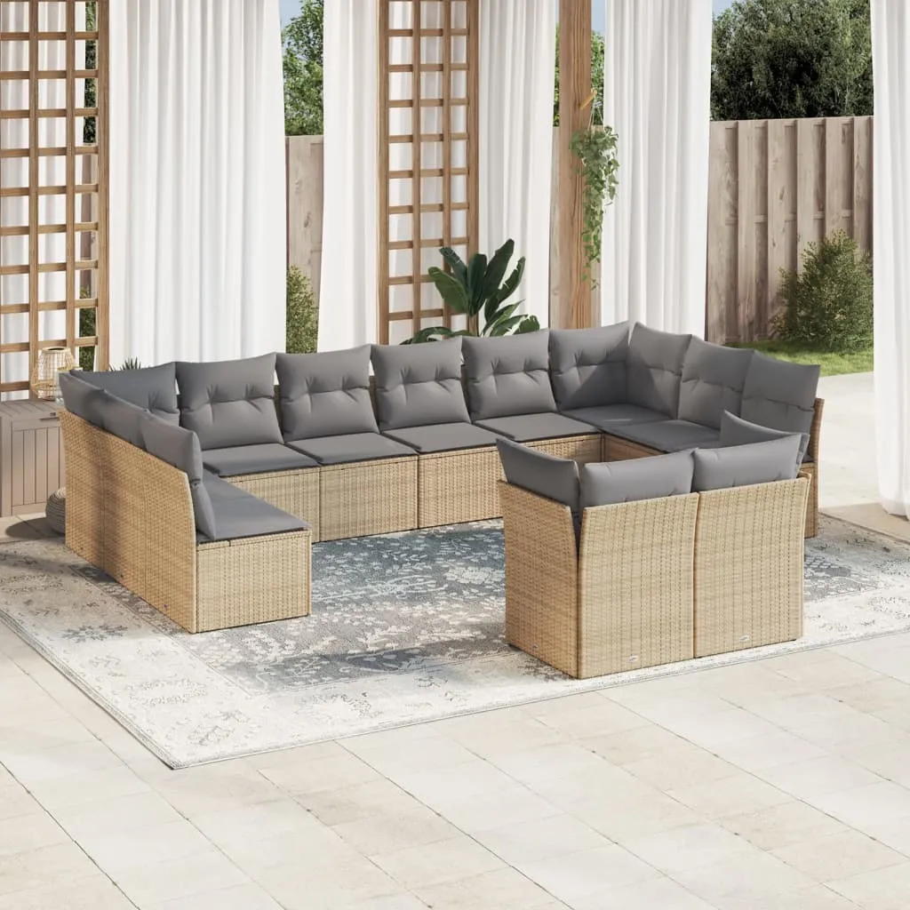 vidaXL Set Divani da Giardino 12 pz con Cuscini Beige in Polyrattan