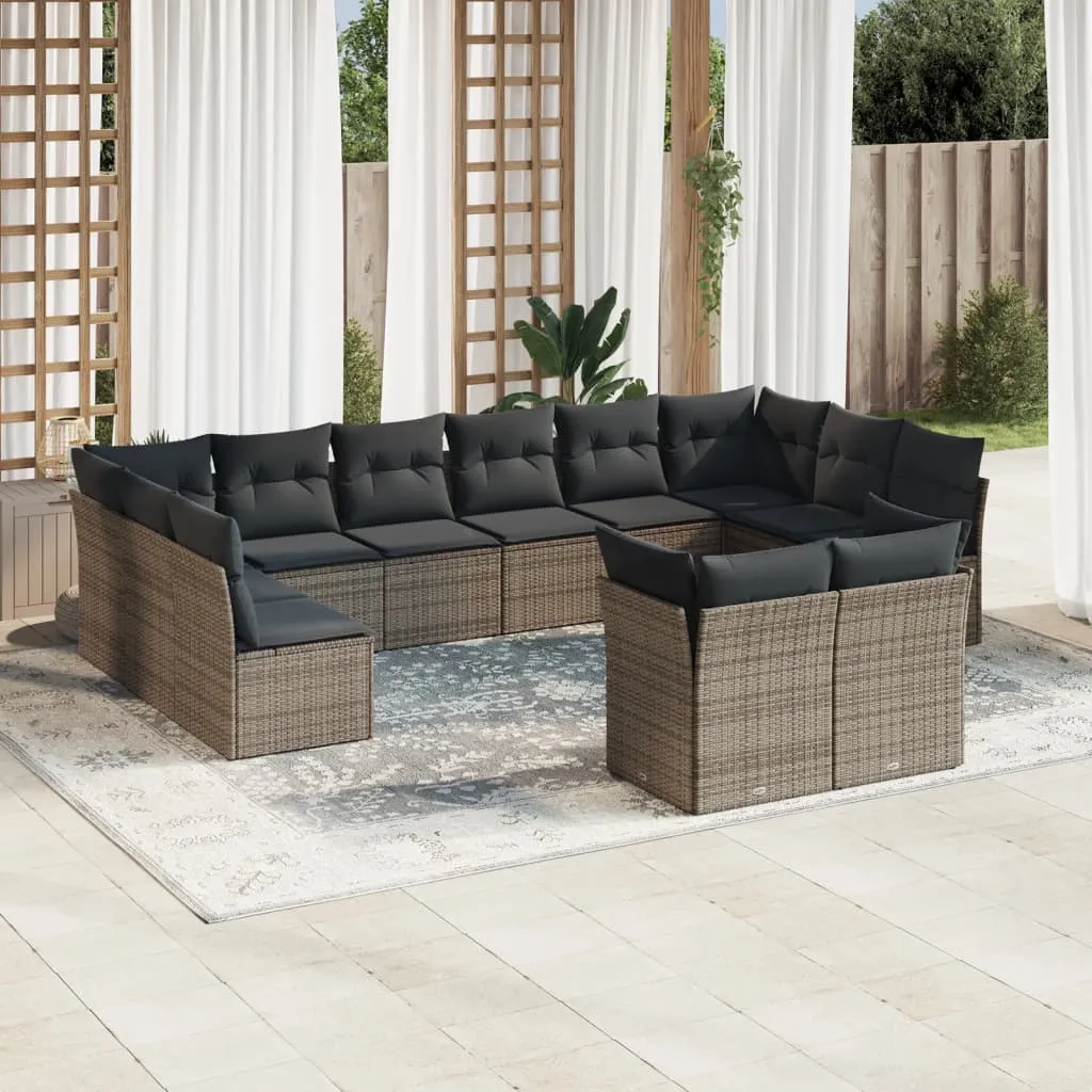 vidaXL Set Divani da Giardino 12 pz con Cuscini Grigio in Polyrattan