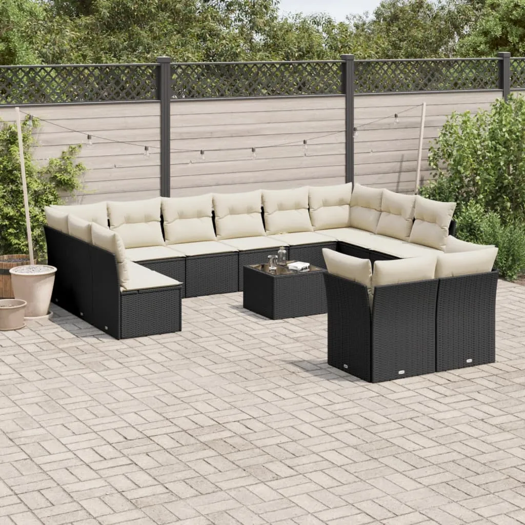 vidaXL Set Divani da Giardino 13pz con Cuscini Nero in Polyrattan