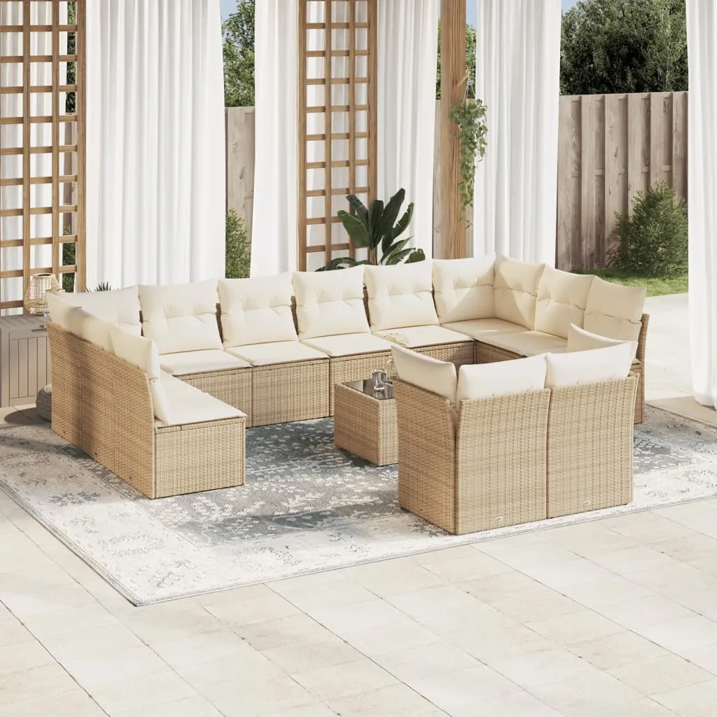 vidaXL Set Divano da Giardino 13 pz con Cuscini Beige in Polyrattan