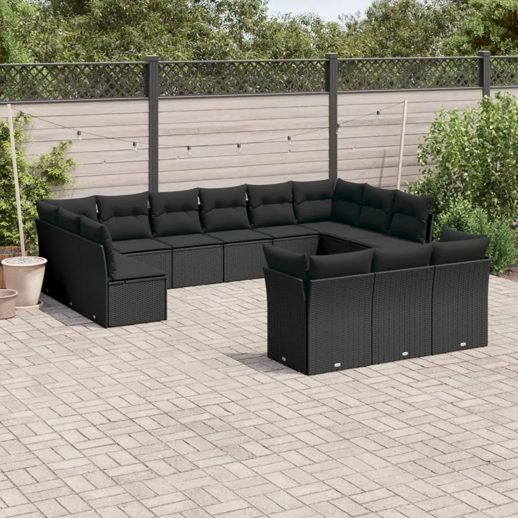 vidaXL Set Divani da Giardino 13pz con Cuscini Nero in Polyrattan