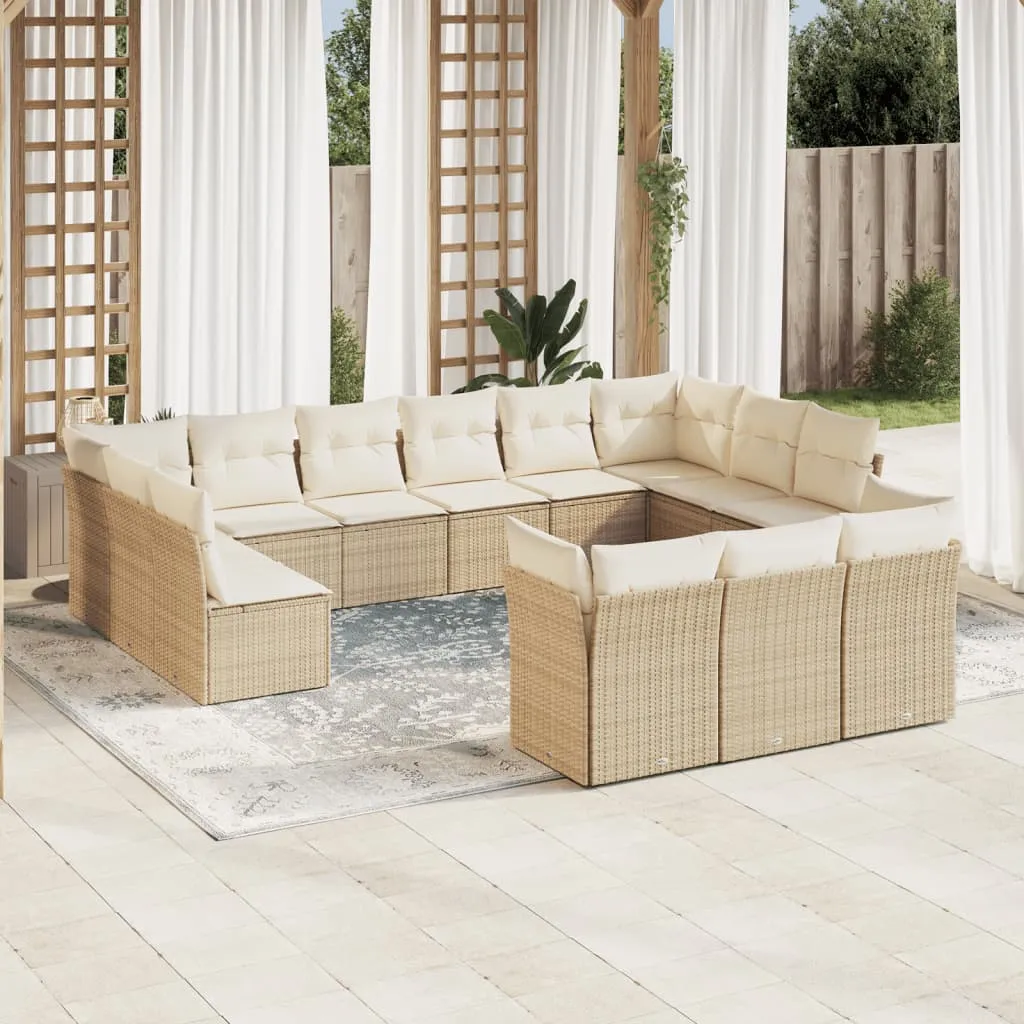 vidaXL Set Divano da Giardino 13 pz con Cuscini Beige in Polyrattan