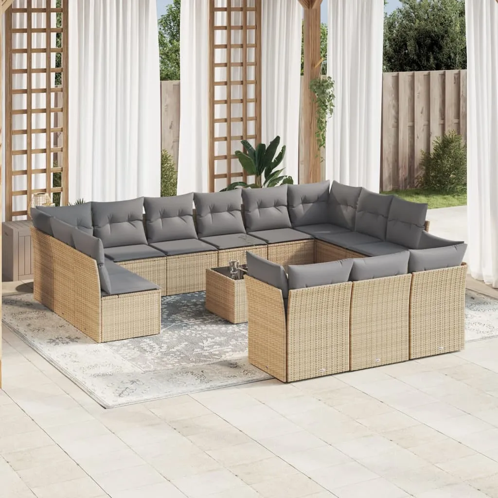 vidaXL Set Divani da Giardino 14pz con Cuscini in Polyrattan Beige