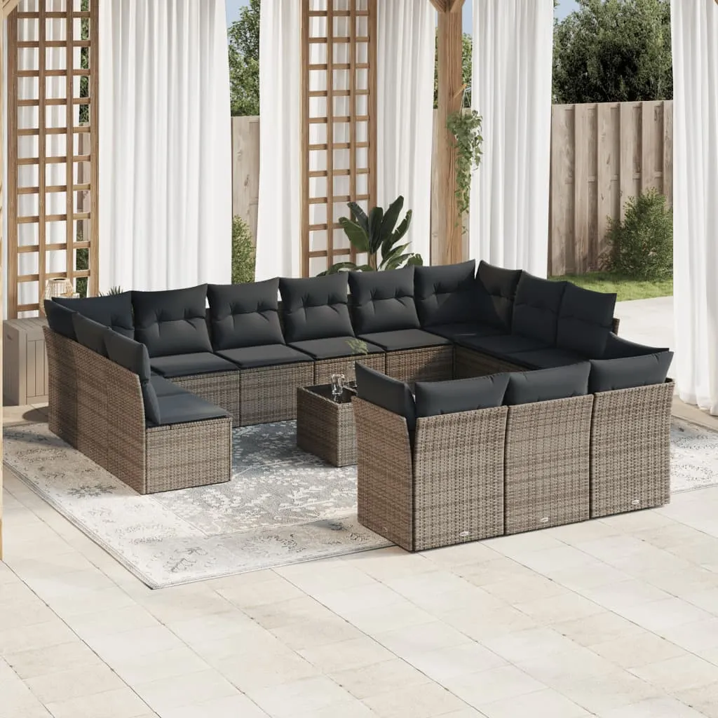 vidaXL Set Divani da Giardino 14pz con Cuscini in Polyrattan Grigio