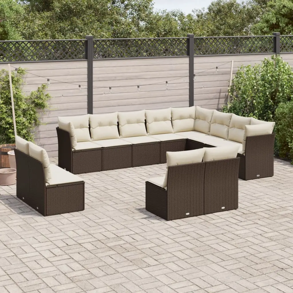 Set Divani da Giardino 12 pz con Cuscini Marrone in Polyrattan