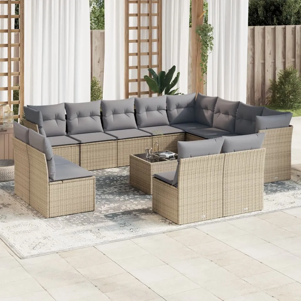 vidaXL Set Divano da Giardino 13 pz con Cuscini Beige in Polyrattan