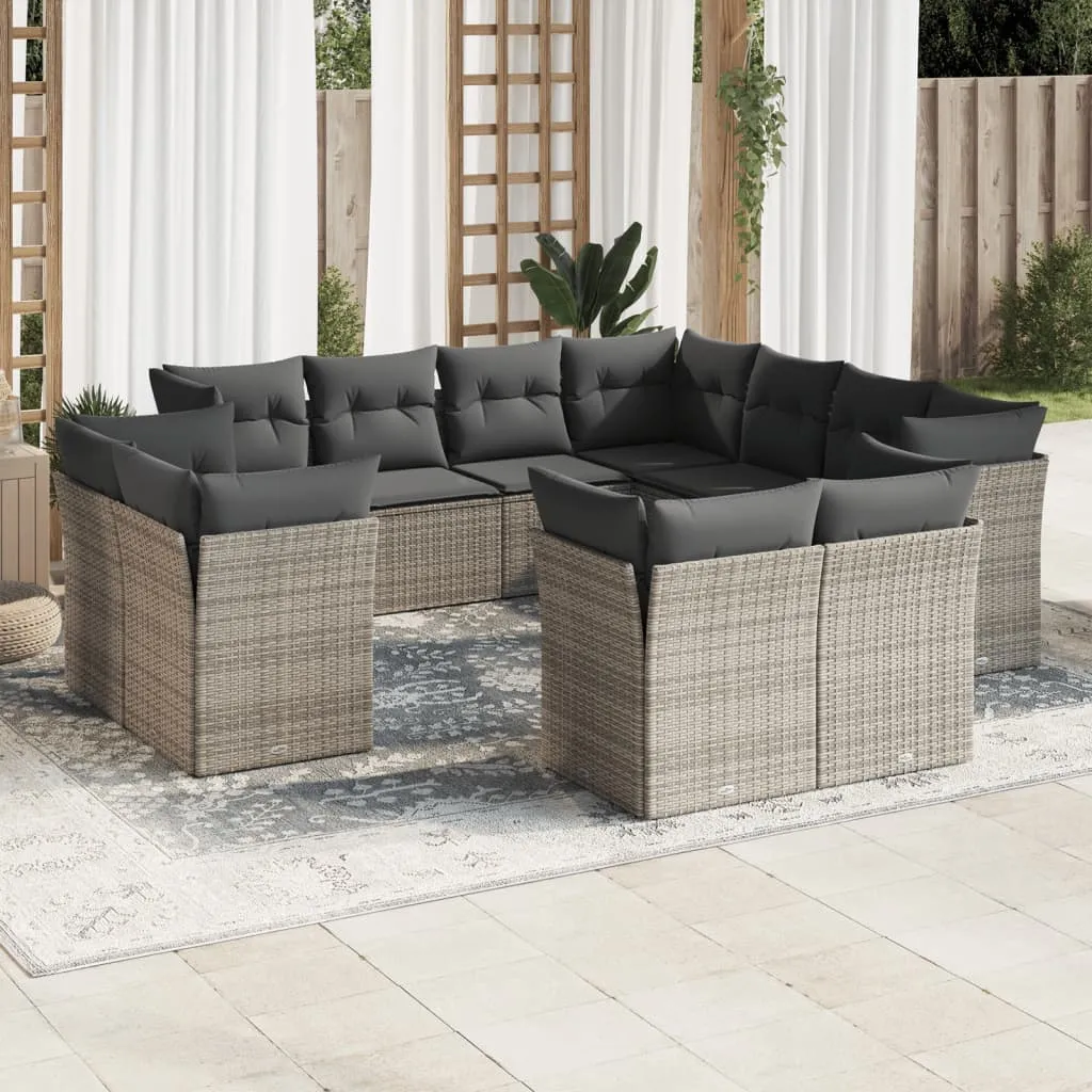 vidaXL Set Divani da Giardino 11 pz con Cuscini in Polyrattan Grigio