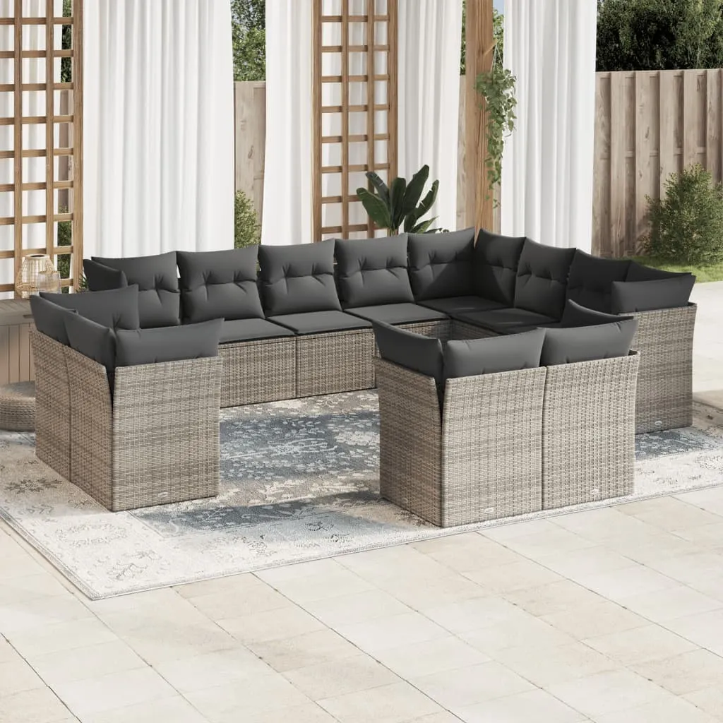 vidaXL Set Divani da Giardino 12 pz con Cuscini Grigio in Polyrattan