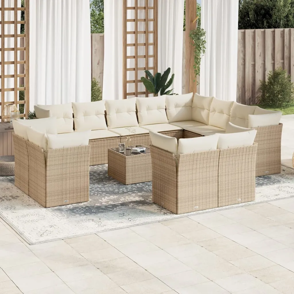 vidaXL Set Divano da Giardino 13 pz con Cuscini Beige in Polyrattan