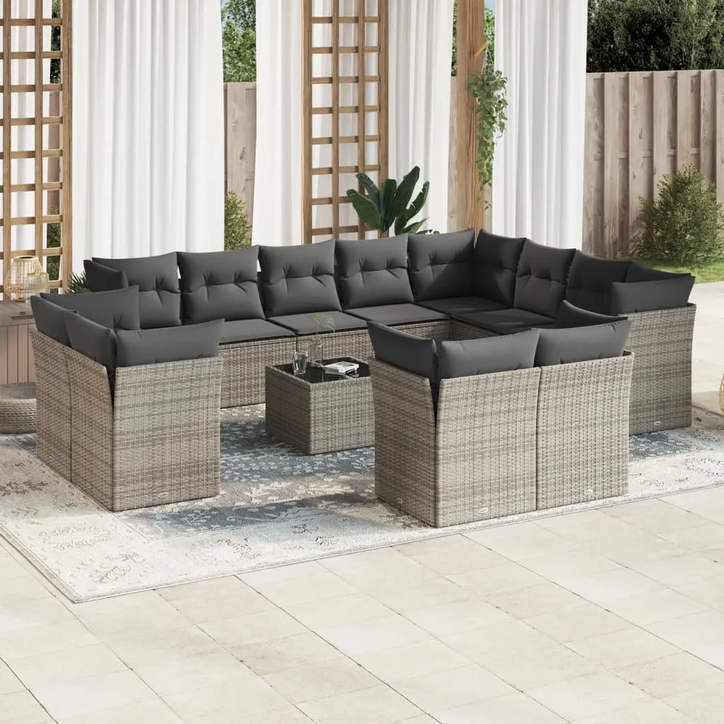 vidaXL Set Divani da Giardino 13 pz con Cuscini Grigio in Polyrattan