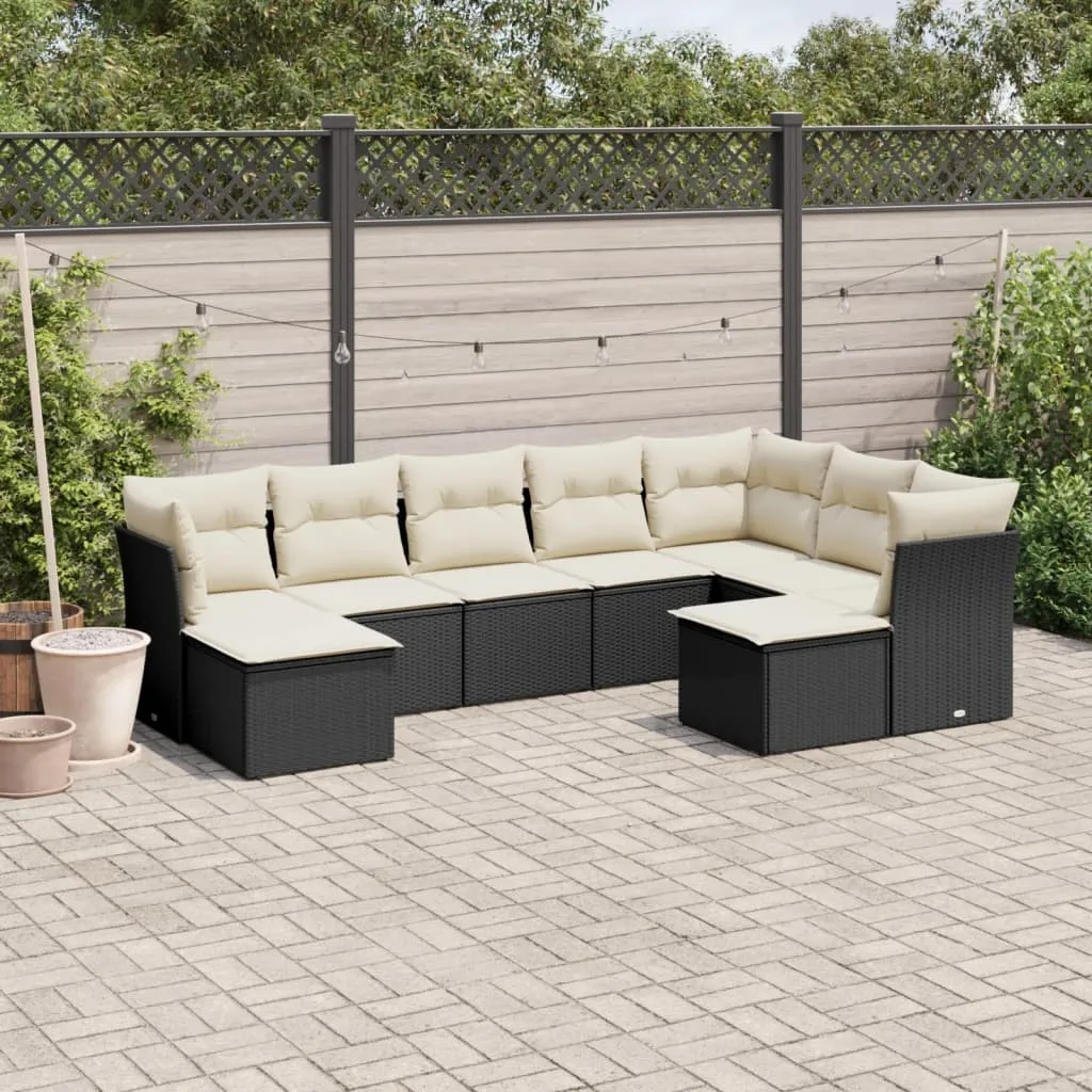 vidaXL Set Divani da Giardino 9 pz con Cuscini Nero in Polyrattan